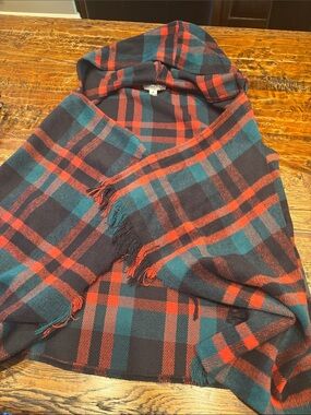 Plaid Hooded Poncho - Red & Green Plaid